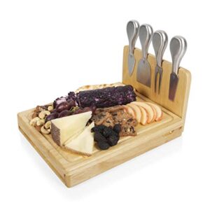 toscana - a picnic time brand asiago cheese board and knife set, charcuterie board set, wood cutting board with cheese knives, (parawood)