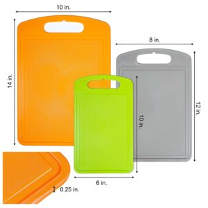 Cutting Boards for Kitchen Gray Plastic Chopping Board with Handles Set of 3 Juice Groove Dishwasher Safe BPA Free Stackable