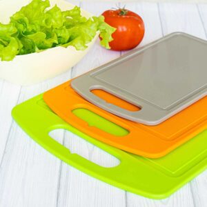 Cutting Boards for Kitchen Gray Plastic Chopping Board with Handles Set of 3 Juice Groove Dishwasher Safe BPA Free Stackable