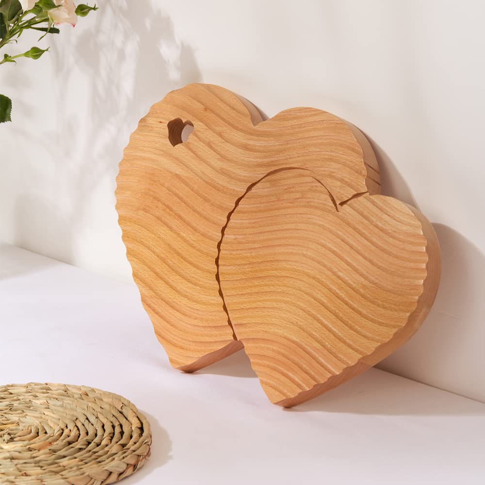 Decorative Wood Cutting Board,Double Heart Bread Cutting Board Wooden Charcuterie Board Wooden Chopping Boards For Kitchen Decor Home Shelf Party Dishes(14.2x9.5"in)