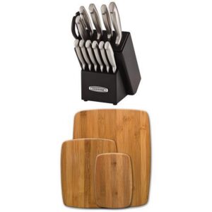 farberware self-sharpening 13-piece knife block set with edgekeeper and 3-piece bamboo cutting board set