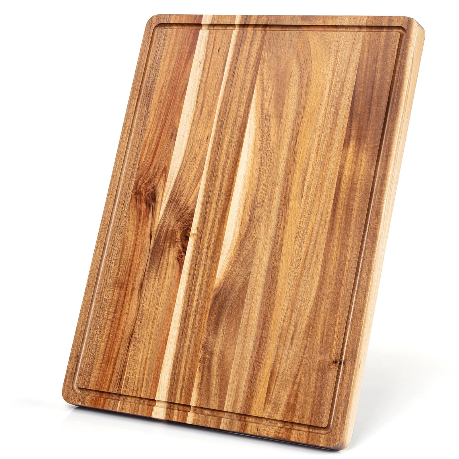 Acacia Wood Cutting Board 24x18 inch, Butcher Block Cutting Board with Handle Juice Groove for Kitchen, Extra Large Charcuterie Boards Chopping Board