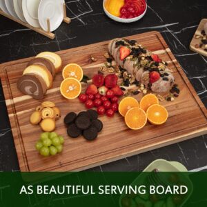 Acacia Wood Cutting Board 24x18 inch, Butcher Block Cutting Board with Handle Juice Groove for Kitchen, Extra Large Charcuterie Boards Chopping Board