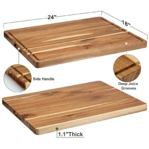 Acacia Wood Cutting Board 24x18 inch, Butcher Block Cutting Board with Handle Juice Groove for Kitchen, Extra Large Charcuterie Boards Chopping Board