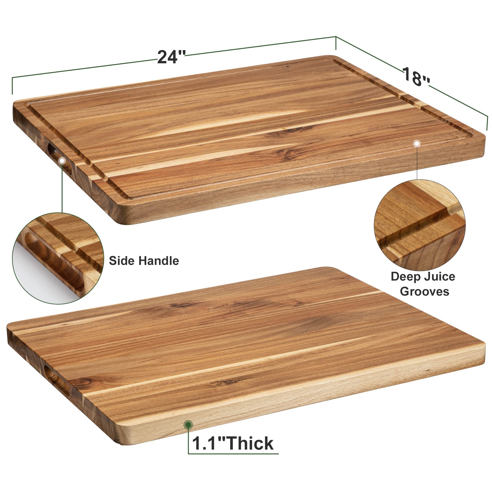 Acacia Wood Cutting Board 24x18 inch, Butcher Block Cutting Board with Handle Juice Groove for Kitchen, Extra Large Charcuterie Boards Chopping Board