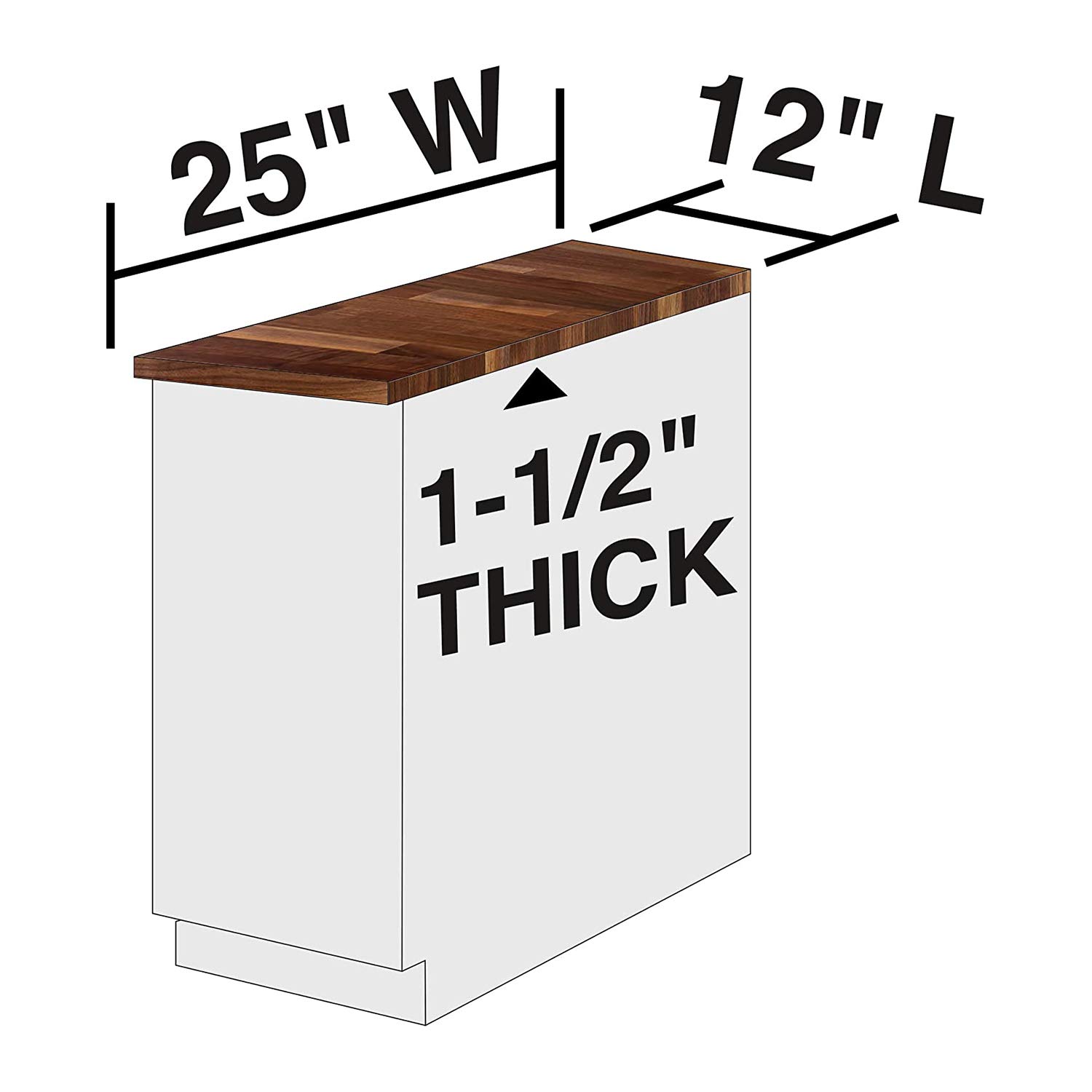 John Boos WALKCT-BL1225-O 1.5" Thick 12 x 25 Inch Blended Walnut Solid Wood Space Saving Countertop Island Charcuterie Board Butcher Chopping Block