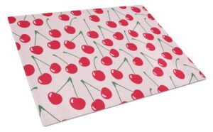 caroline's treasures bb5139lcb cherries on pink glass cutting board large decorative tempered glass kitchen cutting and serving board large size chopping board