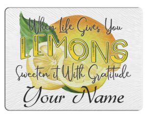 bleu reign cutting board personalized custom name motivational inspirational when life gives you lemons gratitude 11x15 inches textured glass