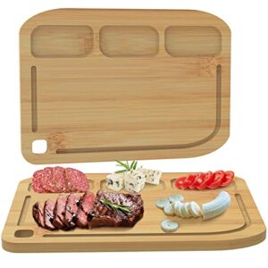lyellfe 2 pack bamboo cheese board, 16.5''l x 12.2''w large charcuterie cutting board with juice groove, chopping board serving platter for brie, meat, vegetable, pre oiled, organic bamboo
