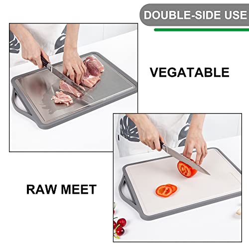 WINDANDSKY Cutting Board for Kitchen,Stainless Steel Cutting Board and Plastic Cutting Board,One-Sided Juice Grooves Design Chopping Board, Easy to Clean,Wine Red Edge