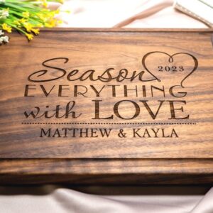 Personalized Cutting Board, Custom Wedding, Anniversary or Housewarming Gift Idea, Wood Engraved Charcuterie, for Couples or Family, Season with Love Design 032