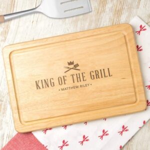 personalized 'king of the grill' wooden bbq cutting board - grilling gifts for men - personalized cooking gifts for men - bbq gifts for men