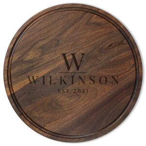 Refine Kitchenware Large Walnut Personalized Circle Board with Juice Groove, 18 Inch Round Personalized Cheese Board, Round Charcuterie Board | 100% Made in the USA