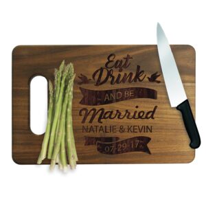 eat drink and be married walnut and maple cutting boards - monogrammed wedding cutting board housewarming for couples - custom personalized (walnut, large - 13.75" x 9.75")