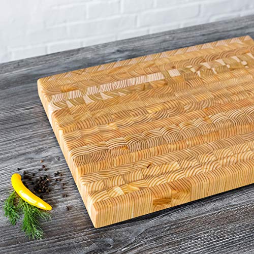 Larch Wood Canada End Grain Medium Cutting Board, Handcrafted for Professional Chefs & Home Cooking, 17-3/4" x 13-1/2" x 1-5/8" plus Larch Wood Beeswax and Mineral Oil Conditioner (1.6 oz/ 45g)