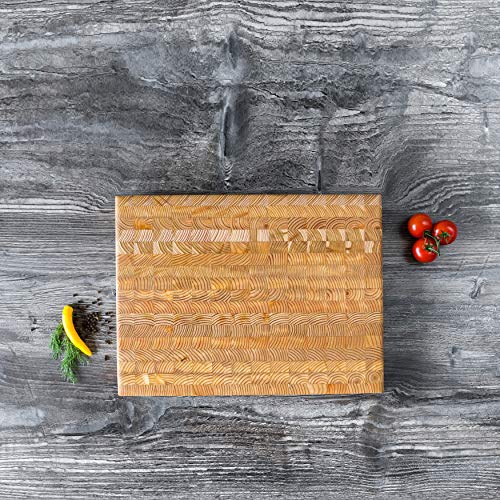 Larch Wood Canada End Grain Medium Cutting Board, Handcrafted for Professional Chefs & Home Cooking, 17-3/4" x 13-1/2" x 1-5/8" plus Larch Wood Beeswax and Mineral Oil Conditioner (1.6 oz/ 45g)