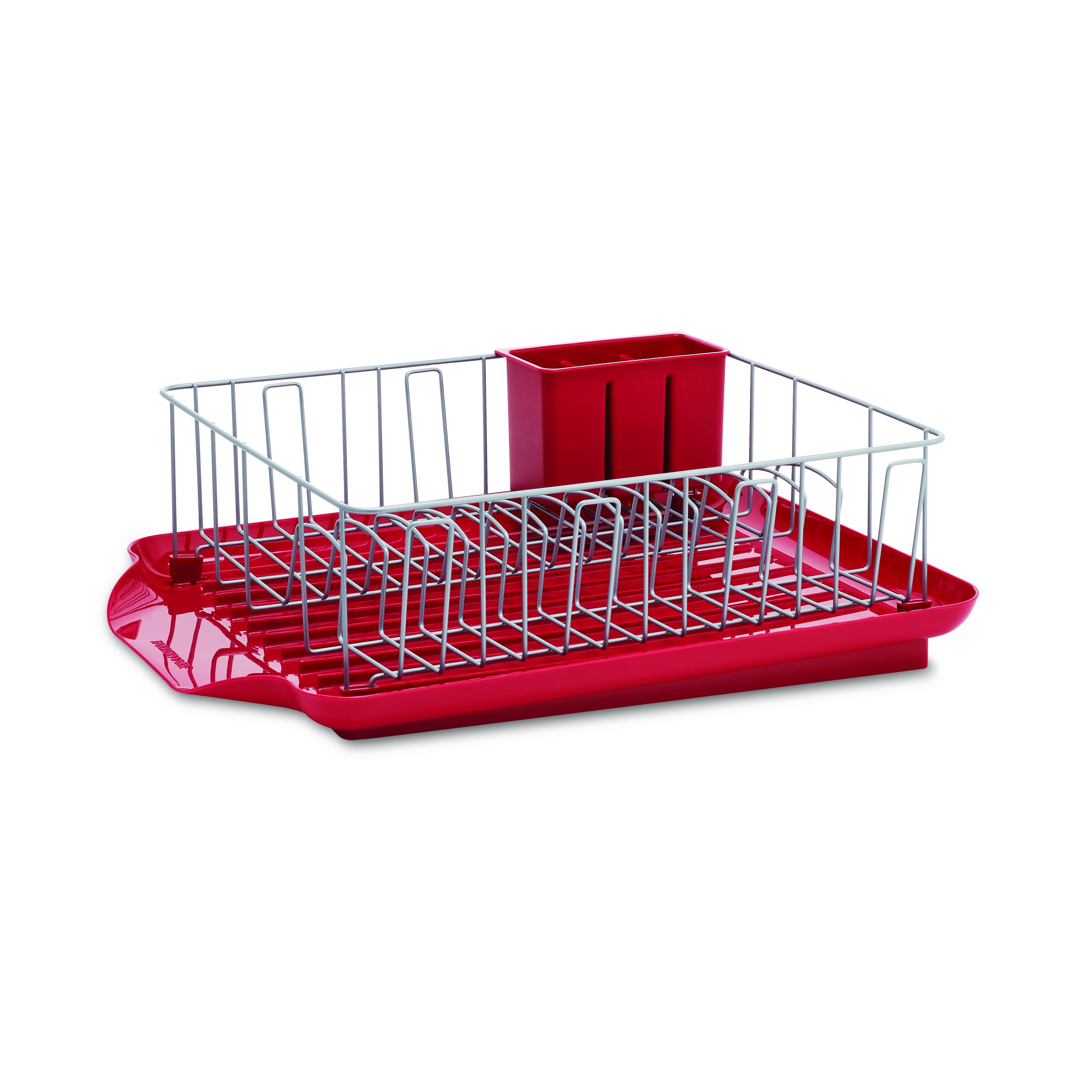 Farberware 3-Piece Dish Rack Set, Red & Large Cutting Board, Dishwasher- Safe Plastic Chopping Board for Kitchen with Easy Grip Handle, 11-inch by 14-inch, White