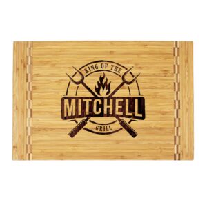 custom personalized king of the grill bbq bamboo deluxe cutting, carving and slicing board (large rectangle - 18" x 12")