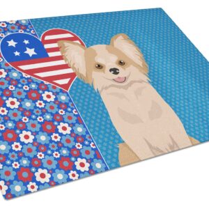 Caroline's Treasures WDK5165LCB Longhaired Gold and White Chihuahua USA American Glass Cutting Board Large Decorative Tempered Glass Kitchen Cutting and Serving Board Large Size Chopping Board