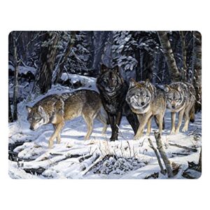 rivers edge products large 12in x 16in decorative tempered glass cutting board, hypoallergenic, non slip, textured surface chopping board for kitchen, pack of wolves in the snowy woods, wolf