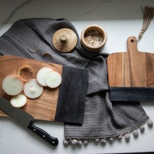 Foreside Home & Garden Small Black Wood, Marble & Jute Cutting Board