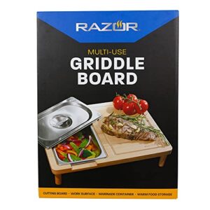RAZOR Multipurpose Griddle Cutting Board with Covered Food Storage, Brown, 08811RZ