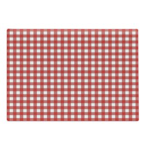 lunarable vintage cutting board, vintage style checkered pattern christmas inspired classical traditional print, decorative tempered glass cutting and serving board, large size, white red