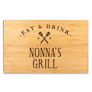 andaz press large bamboo wood bbq cutting board gift, 17.75 x 11-inch, nonna's grill, 1-pack, laser engraved serving chopping board christmas birthday chef kitchen ideas