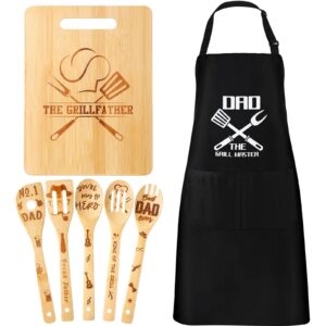 nuenen 7 pcs father's day gifts grandpa gifts papa gifts, dad gift from daughter cutting board apron bamboo spoons utensils(dad)