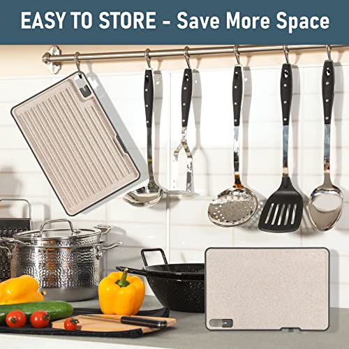 BSSuperU Plastic Cutting Boards for Kitchen with Ridge, Multifunctional Non Slip Upright Chopping Board with Juice Groove and Build in Sharpener Grater