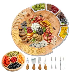 superb symbols bamboo cheese board and knife set; round charcuterie boards set with fruit plate & cheese plater