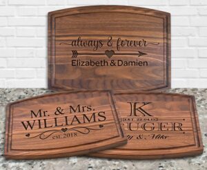 personalized charcuterie board custom mr mrs cutting board arched wood engraved walnut cutting board