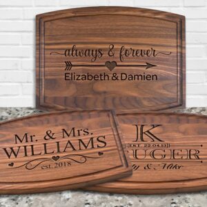 Personalized Charcuterie Board Custom Mr Mrs Cutting Board Arched Wood Engraved Walnut Cutting Board