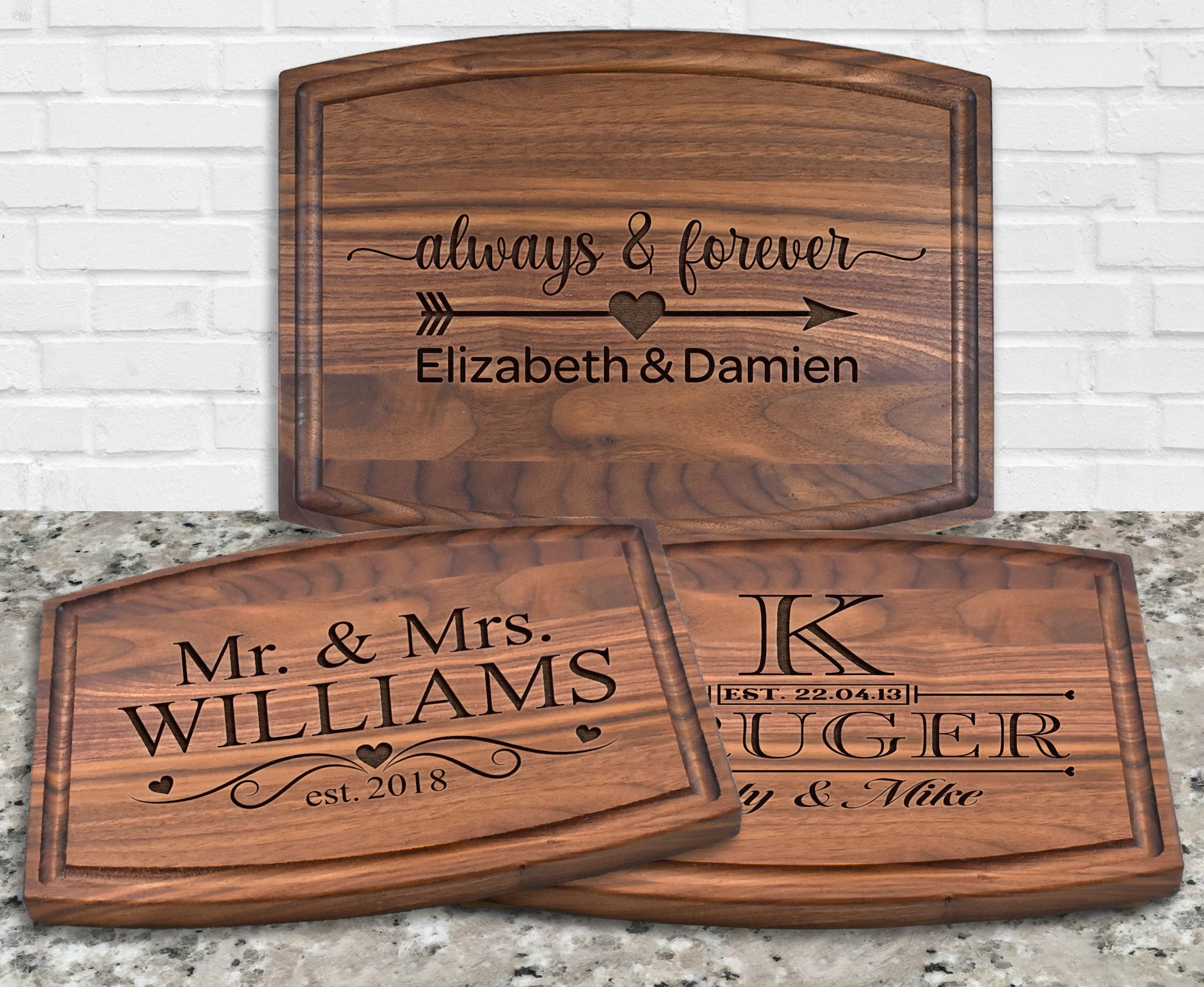 Personalized Charcuterie Board Custom Mr Mrs Cutting Board Arched Wood Engraved Walnut Cutting Board