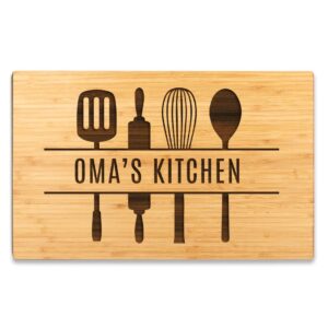 andaz press large bamboo wood cutting board gift, 17.75 x 11-inch, oma's kitchen, utensils graphic, 1-pack, laser engraved serving chopping board christmas birthday chef kitchen ideas