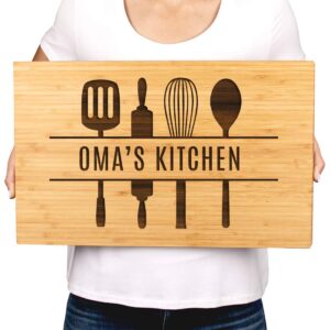 Andaz Press Large Bamboo Wood Cutting Board Gift, 17.75 x 11-inch, Oma's Kitchen, Utensils Graphic, 1-Pack, Laser Engraved Serving Chopping Board Christmas Birthday Chef Kitchen Ideas