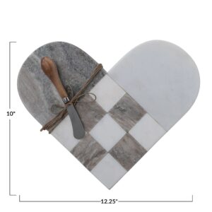 Creative Co-Op Marble Heart Shaped Charcuterie Canapé Knife, White and Grey Cheese/Cutting Board, Gray