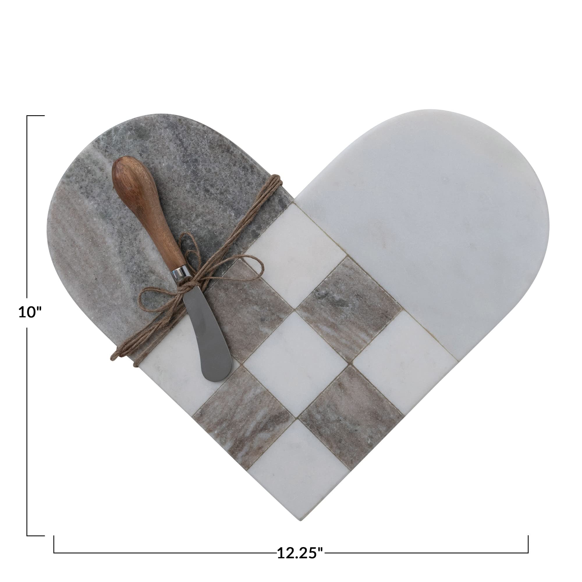 Creative Co-Op Marble Heart Shaped Charcuterie Canapé Knife, White and Grey Cheese/Cutting Board, Gray