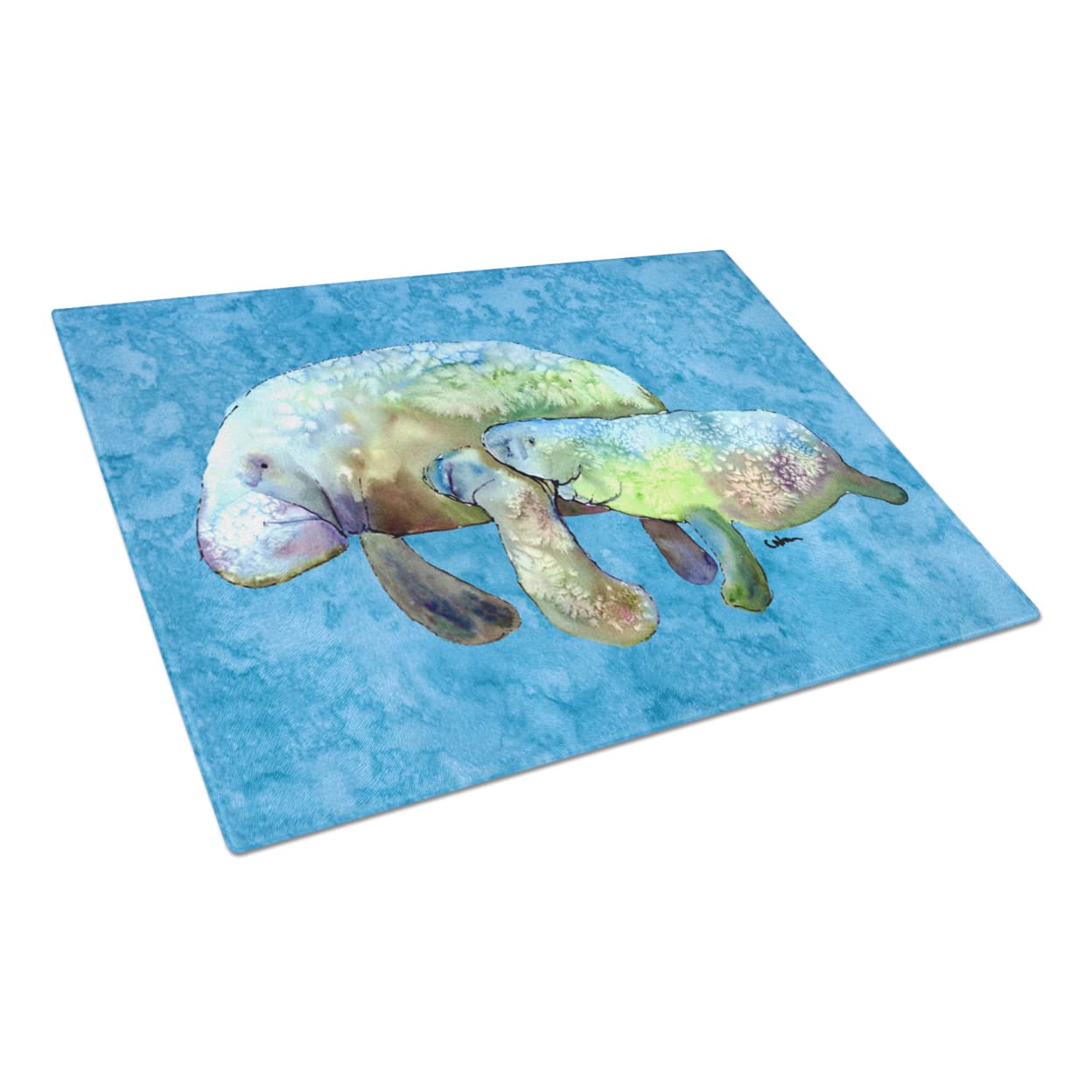 Caroline's Treasures Manatee Glass Cutting Board, Large, Multicolor