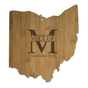 usa ohio state shaped personalized miller cutting board | custom bamboo serving & cutting board (ohio)