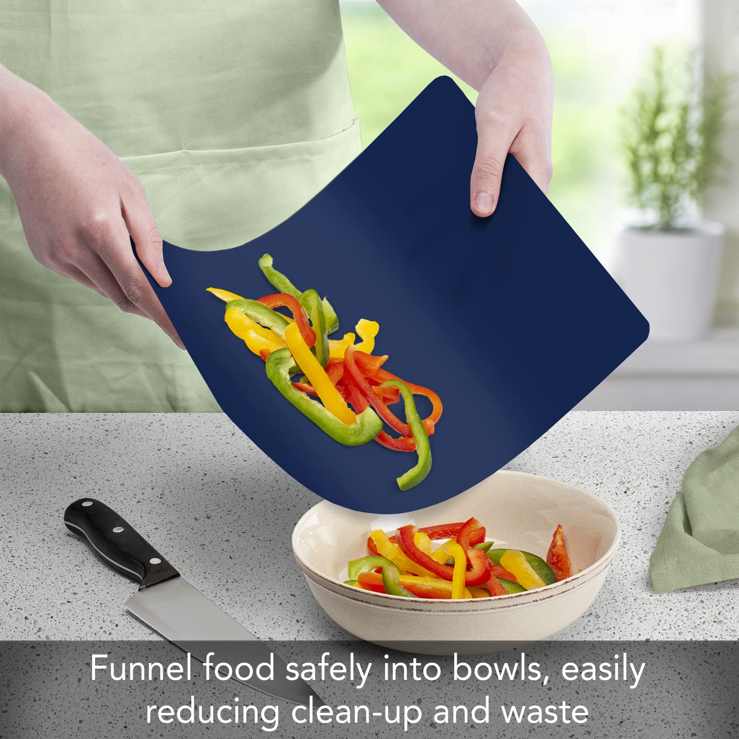 Cut N' Funnel Multi-Size Flexible Cutting Board Mats 3 Pack Made in the USA of BPA Free Food Grade Plastic, Dishwasher Safe