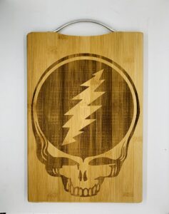 music engraved cutting boards - custom chopping block with metal handle for kitchen - bamboo wood with laser-engraved design - wedding, anniversary - 12"x9"x0.67" (dead skull grateful)