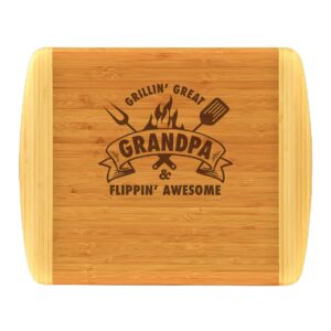 grandpa gift – grillin great flippin awesome engraved 2-tone bamboo cutting board custom made bbq grilling fathers day birthday christmas grandpa poppop gift from grandkids grandchildren (11.5x13.5)