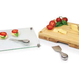 TOSCANA - a Picnic Time brand Concerto Glass Top Cheese and Knife Set - Charcuterie Set - Glass Top Cutting Board, (Bamboo)