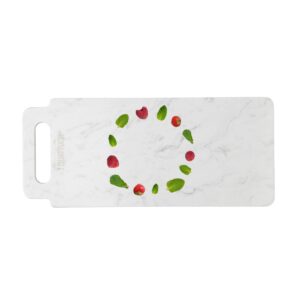 j quattuor home white marble cutting board, cheese board, serving tray, charcuterie board, rectangular shape fruit platter with handle for cheeses, meat, fruits, appetizers and sushi