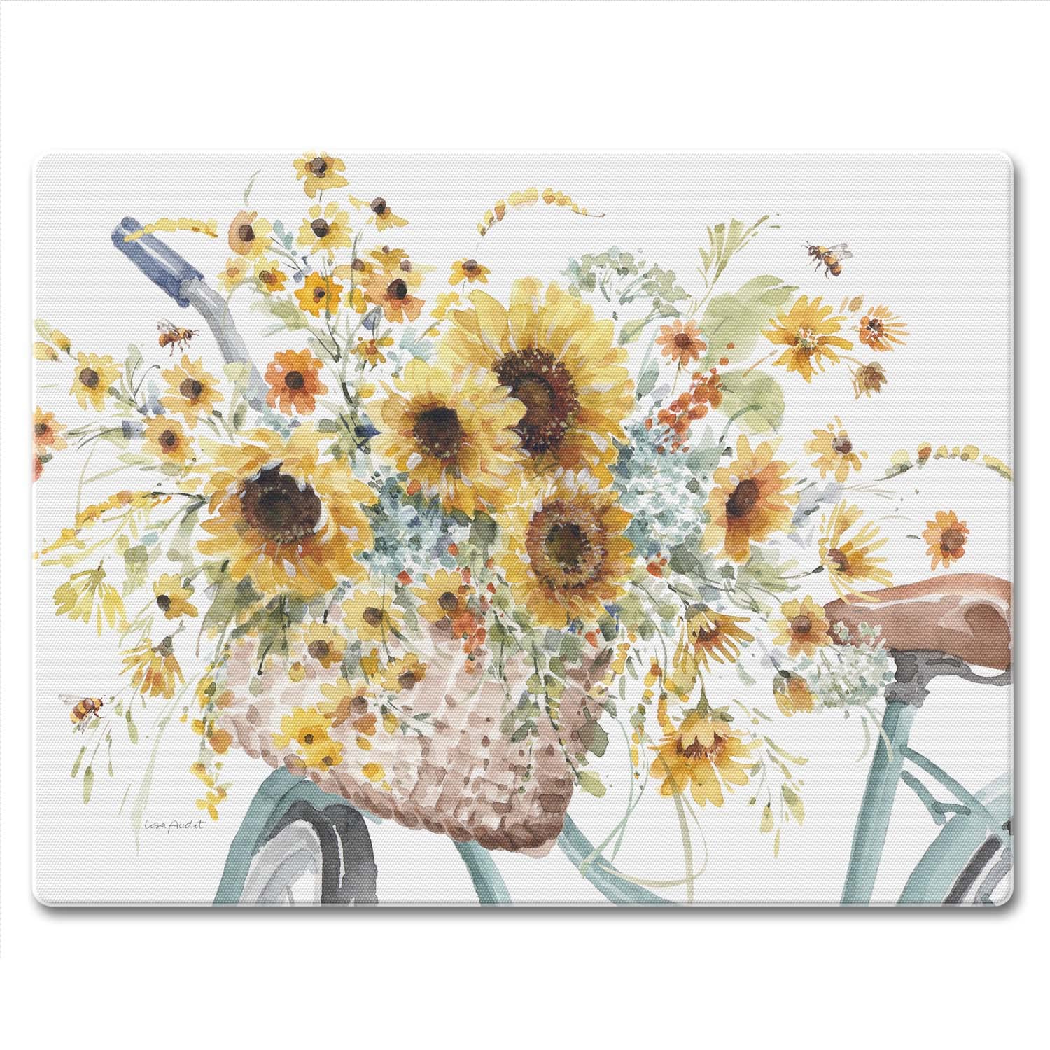 CounterArt Sunflowers Forever 3mm Heat Tolerant Tempered Glass Cutting Board 10” x 8” Manufactured in the USA Dishwasher Safe