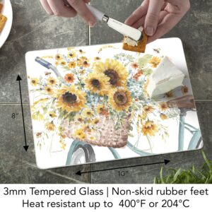 CounterArt Sunflowers Forever 3mm Heat Tolerant Tempered Glass Cutting Board 10” x 8” Manufactured in the USA Dishwasher Safe