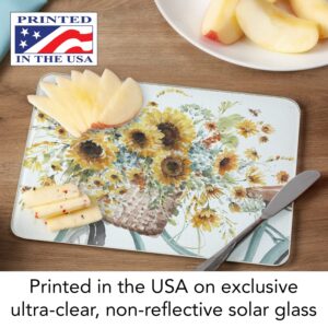 CounterArt Sunflowers Forever 3mm Heat Tolerant Tempered Glass Cutting Board 10” x 8” Manufactured in the USA Dishwasher Safe