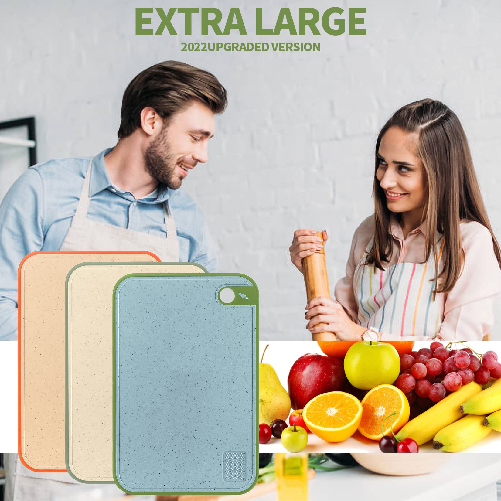 3 Pcs Cutting Board for Kitchen, Chopping Boards Set, Kitchen Cutting Boards Non Slip with Hanging Holes for Cutting Fruits, Vegetables, Easy to Clean, Reusable, 35 * 23 * 0.8cm/13.7x9x0.31 inch