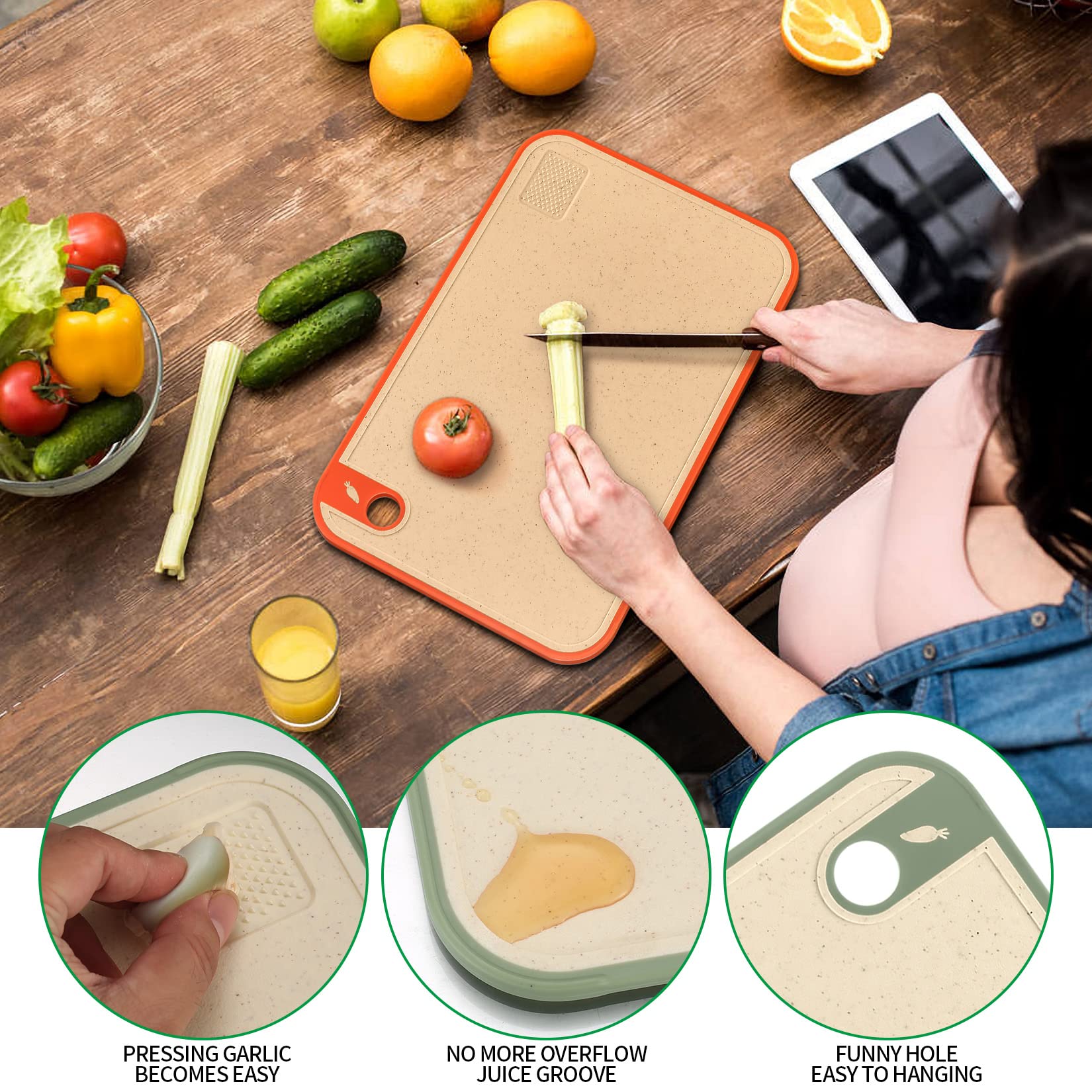 3 Pcs Cutting Board for Kitchen, Chopping Boards Set, Kitchen Cutting Boards Non Slip with Hanging Holes for Cutting Fruits, Vegetables, Easy to Clean, Reusable, 35 * 23 * 0.8cm/13.7x9x0.31 inch